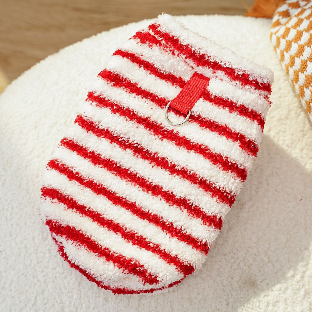 Striped Plush Dog Sweater with D-Ring