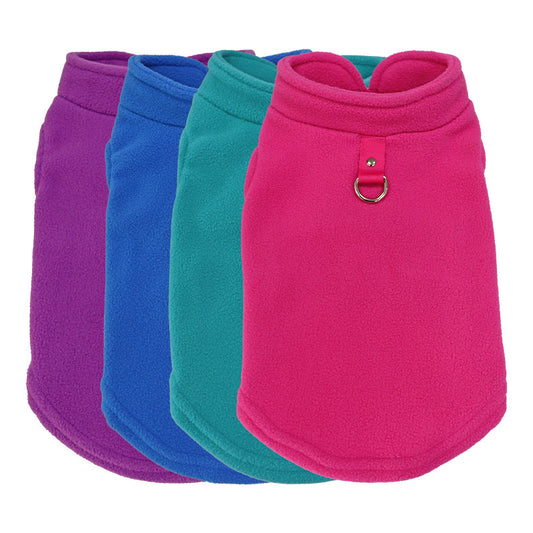 Dog & Cat Solid Color Fleece Vest with Leash Ring