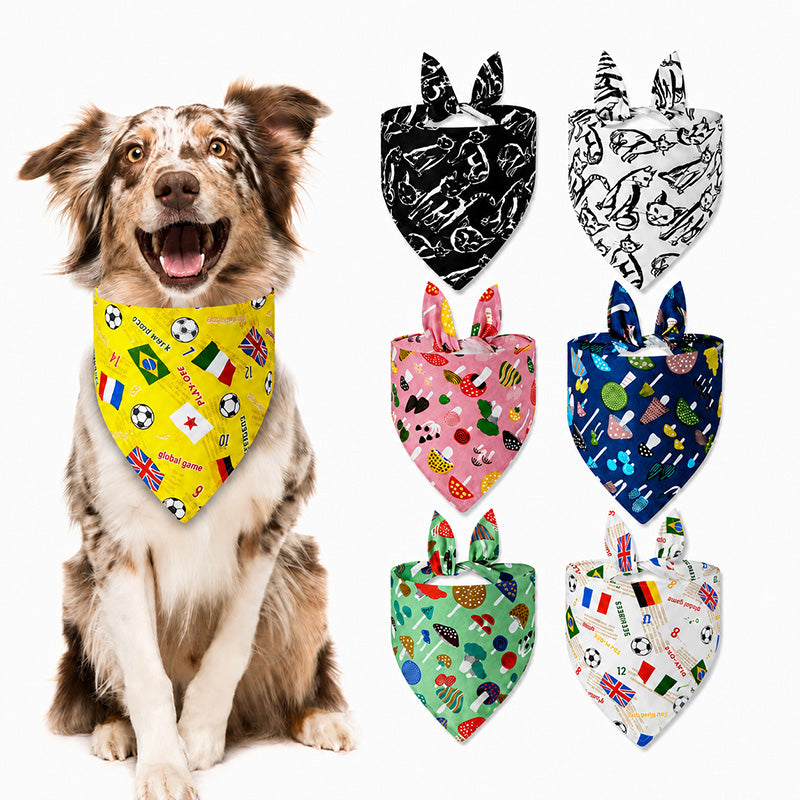 Printed Dog Bandana, Mushroom, Soccer & Sketch Cat Pet Triangle Bib Scarf