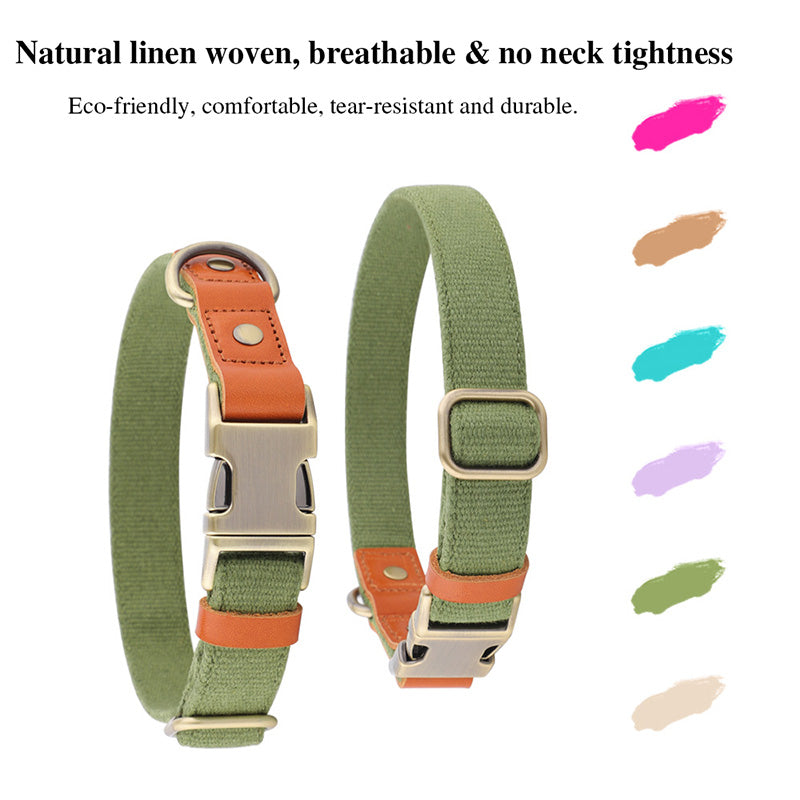 Breathable Natural Hemp Dog Collar, Luxury Leather Spliced Soft Non-Chafing Durable Pet Accessory