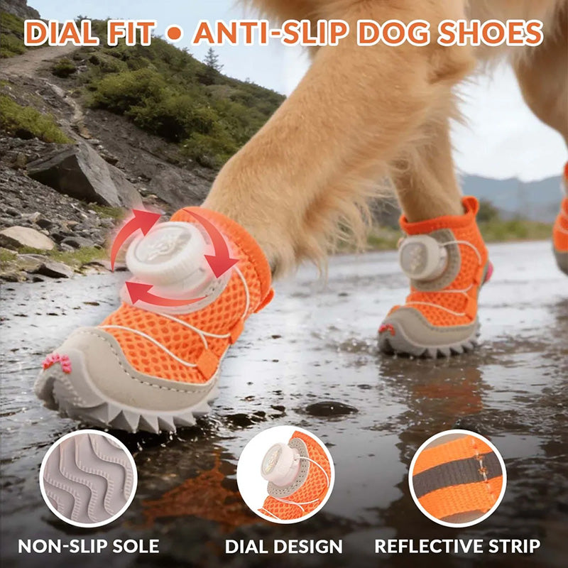 Anti-Slip All-Terrain Dog Shoes with Adjustable Dial - 4-Pack