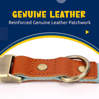 Breathable Natural Hemp Dog Collar, Luxury Leather Spliced Soft Non-Chafing Durable Pet Accessory