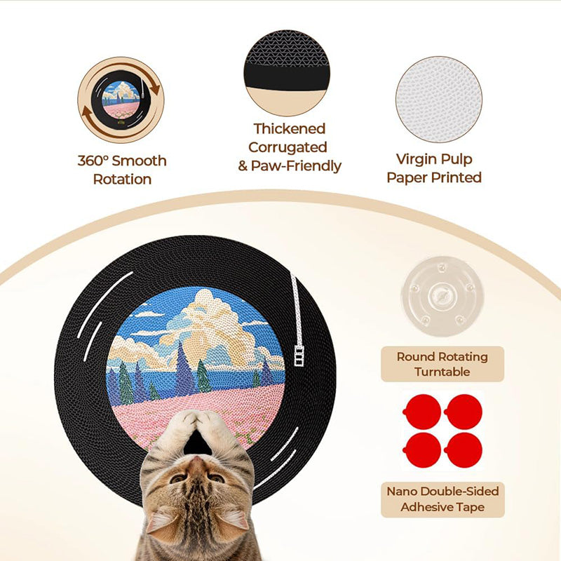 Record-Shaped 360° Rotating Wall-Mounted Cat Scratcher