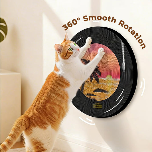 Record-Shaped 360° Rotating Wall-Mounted Cat Scratcher