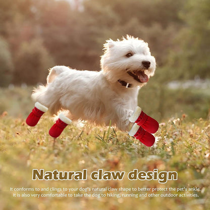 4PCS Plush Lined Dog Snow Boots-Warm, Secure & Winter-Ready Protection for Your Pet