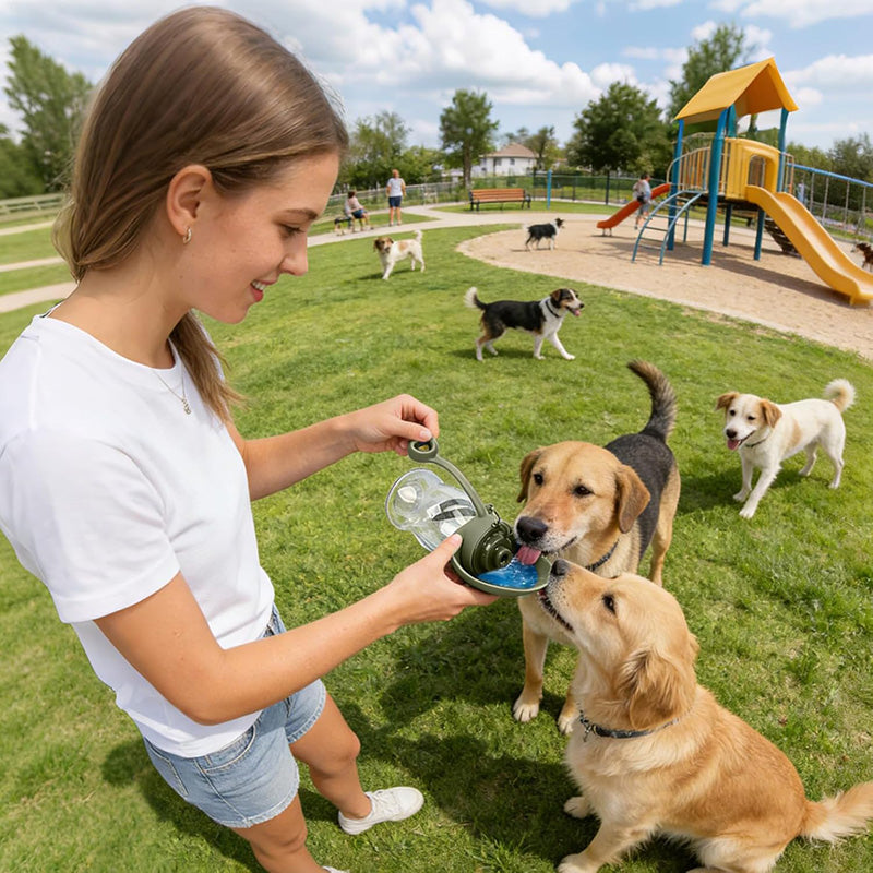 Portable Pet Water Dispenser with Foldable Cup Bowl - 300ml Leakproof Travel Bottle for Dogs & Cats
