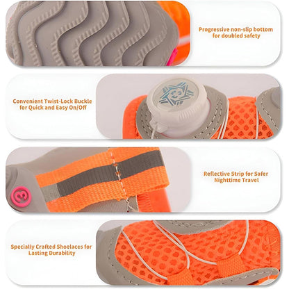 Anti-Slip All-Terrain Dog Shoes with Adjustable Dial - 4-Pack