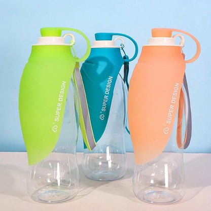 Portable Pet Water Dispenser with Foldable Cup Bowl - 300ml Leakproof Travel Bottle for Dogs & Cats