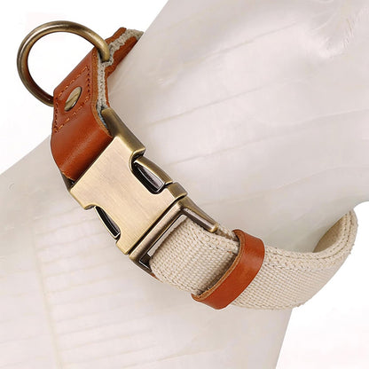 Breathable Natural Hemp Dog Collar, Luxury Leather Spliced Soft Non-Chafing Durable Pet Accessory