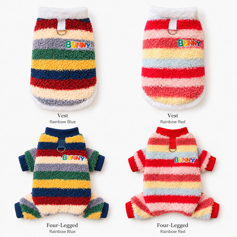 Cozy Rainbow Striped Fleece Pet Coat