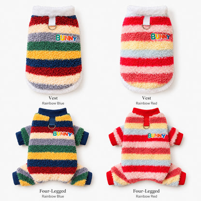 Cozy Rainbow Striped Fleece Pet Coat