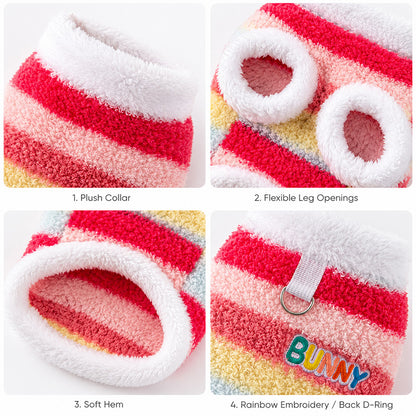 Cozy Rainbow Striped Fleece Pet Coat