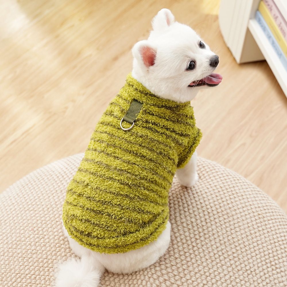 Striped Plush Dog Sweater with D-Ring