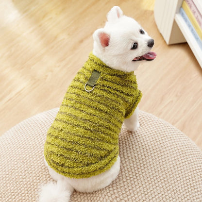 Striped Plush Dog Sweater with D-Ring