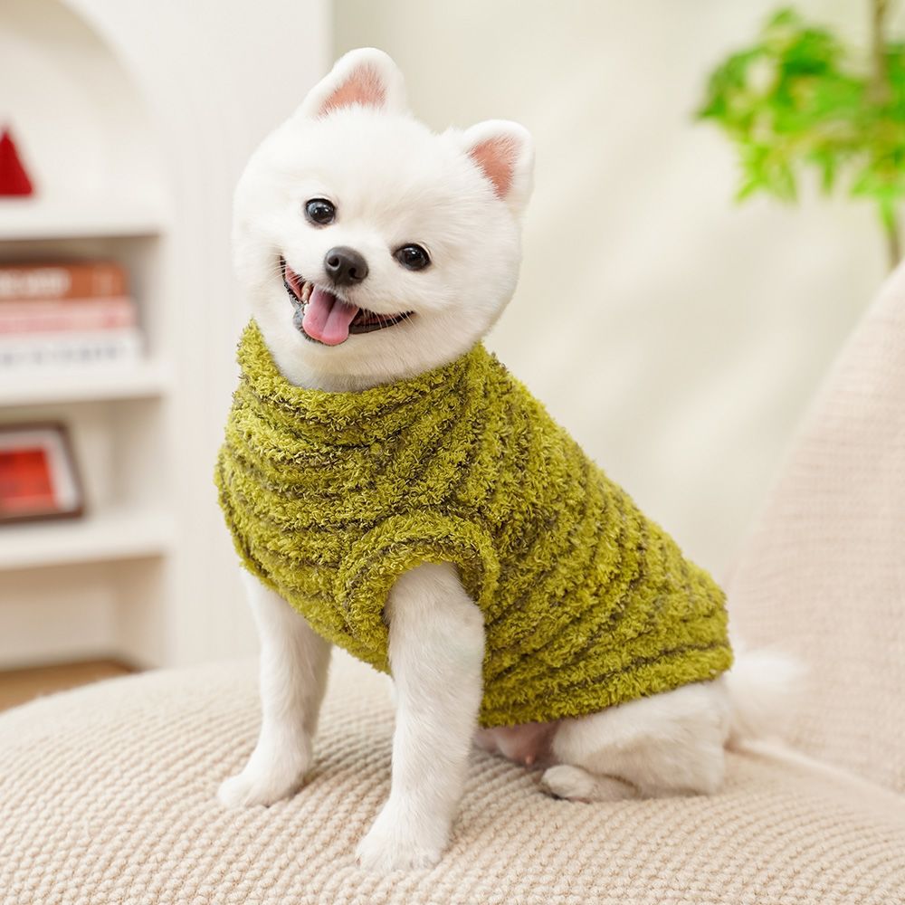 Striped Plush Dog Sweater with D-Ring