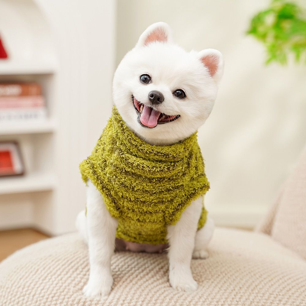 Striped Plush Dog Sweater with D-Ring