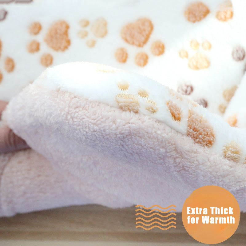 Thickened Flannel Footprint Pet Mat - Winter Warm Soft Cat Dog Bed Pad