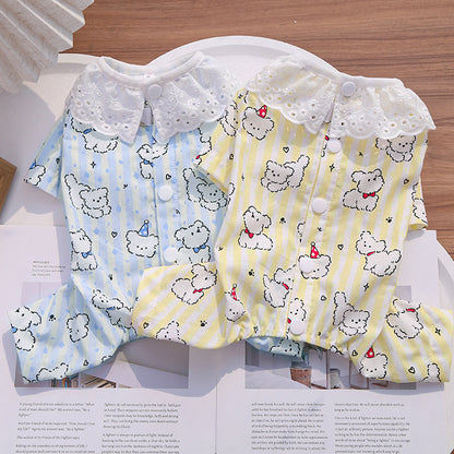 Cute Cartoon Puppy Striped Pet Pajamas – Spring/Summer Home Shirt