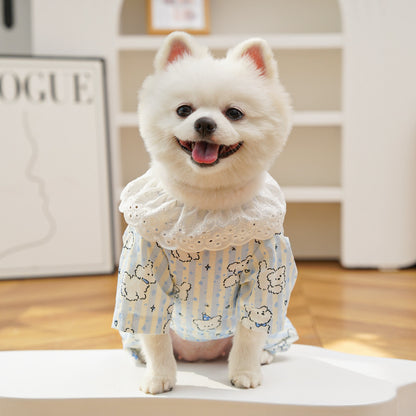 Cute Cartoon Puppy Striped Pet Pajamas – Spring/Summer Home Shirt
