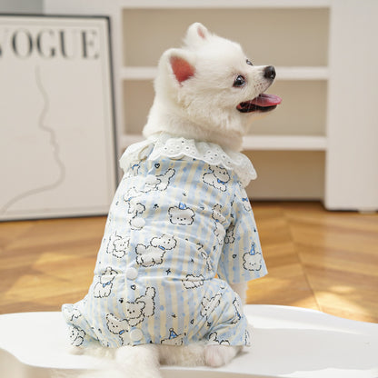 Cute Cartoon Puppy Striped Pet Pajamas – Spring/Summer Home Shirt