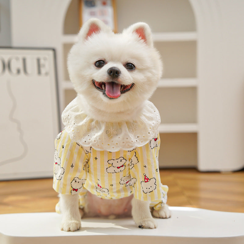 Cute Cartoon Puppy Striped Pet Pajamas – Spring/Summer Home Shirt