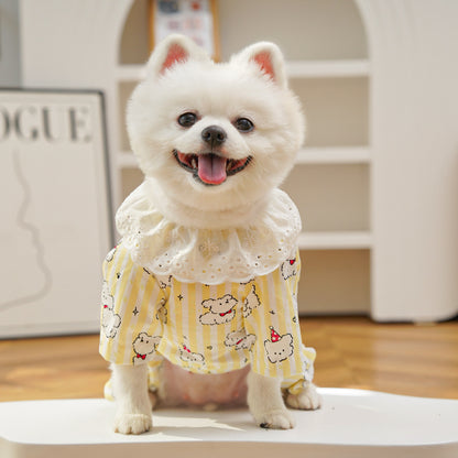 Cute Cartoon Puppy Striped Pet Pajamas – Spring/Summer Home Shirt