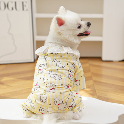 Cute Cartoon Puppy Striped Pet Pajamas – Spring/Summer Home Shirt