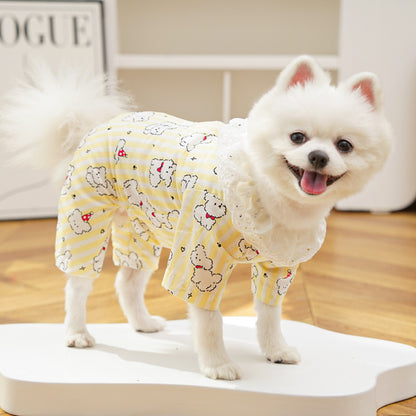 Cute Cartoon Puppy Striped Pet Pajamas – Spring/Summer Home Shirt