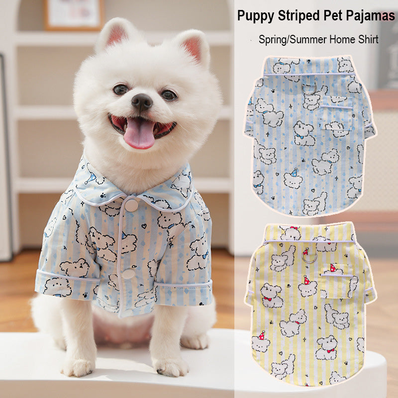 Cute Cartoon Puppy Striped Pet Pajamas – Spring/Summer Home Shirt