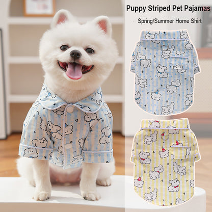 Cute Cartoon Puppy Striped Pet Pajamas – Spring/Summer Home Shirt
