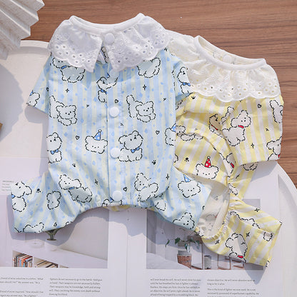 Cute Cartoon Puppy Striped Pet Pajamas – Spring/Summer Home Shirt