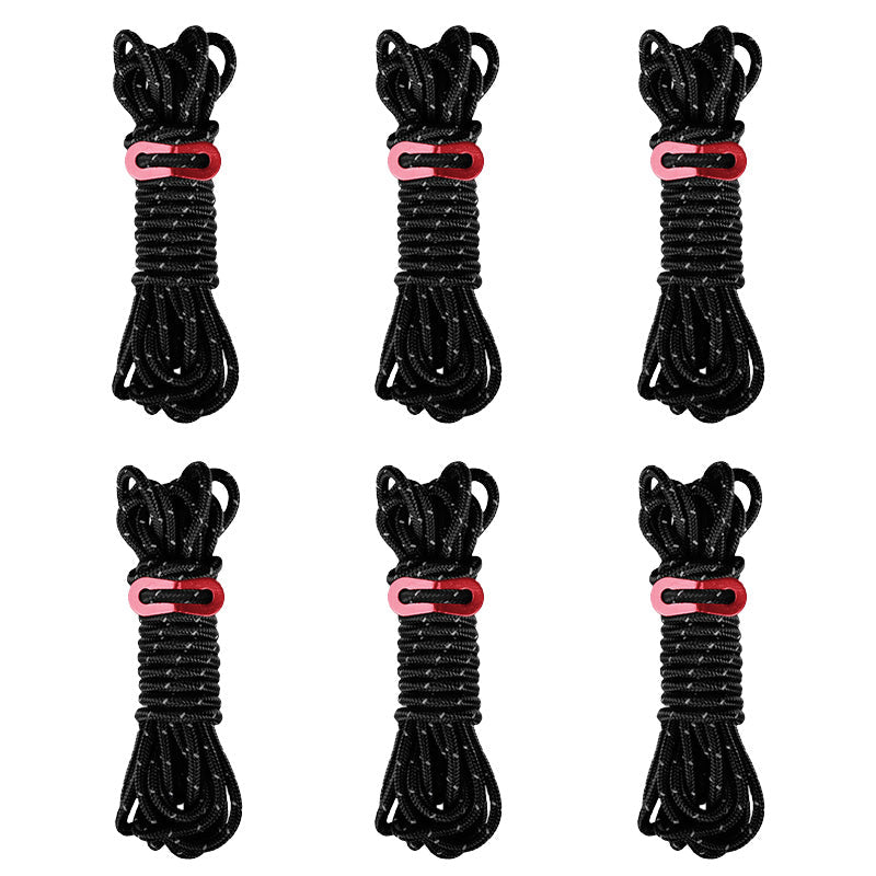 6 Pack 4m Reflective Camping Guy Lines with Aluminum Adjuster for Tent, Tarp & Canopy Shelter