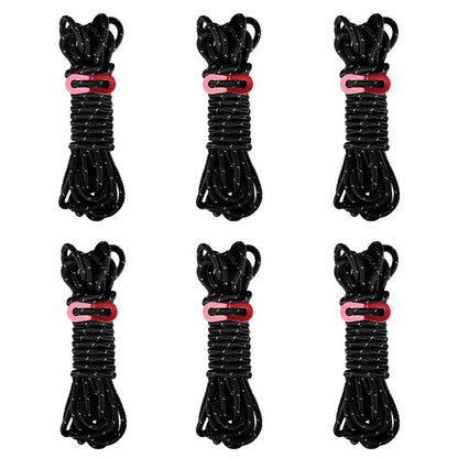 6 Pack 4m Reflective Camping Guy Lines with Aluminum Adjuster for Tent, Tarp & Canopy Shelter