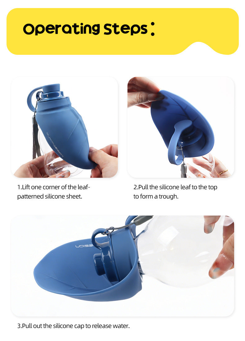 Portable Pet Water Dispenser with Foldable Cup Bowl - 300ml Leakproof Travel Bottle for Dogs & Cats