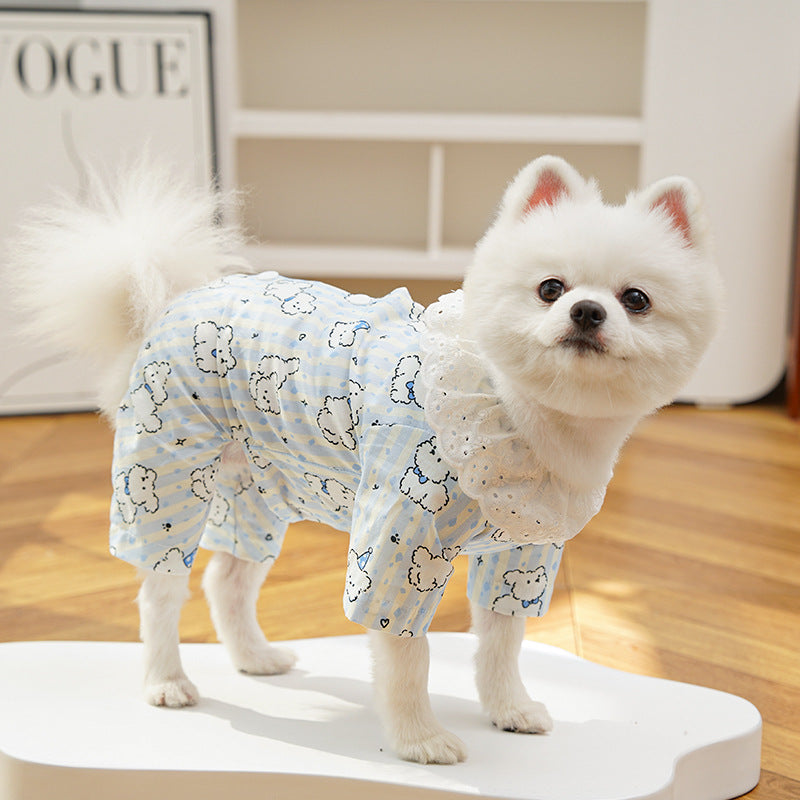 Cute Cartoon Puppy Striped Pet Pajamas – Spring/Summer Home Shirt