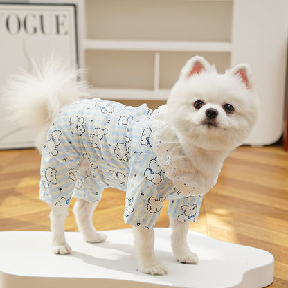 Cute Cartoon Puppy Striped Pet Pajamas – Spring/Summer Home Shirt