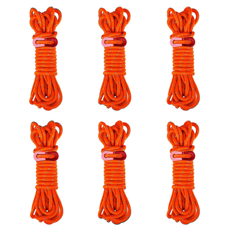 6 Pack 4m Reflective Camping Guy Lines with Aluminum Adjuster for Tent, Tarp & Canopy Shelter