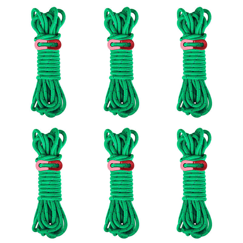 6 Pack 4m Reflective Camping Guy Lines with Aluminum Adjuster for Tent, Tarp & Canopy Shelter