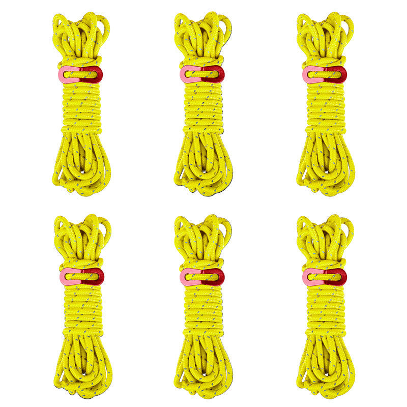 6 Pack 4m Reflective Camping Guy Lines with Aluminum Adjuster for Tent, Tarp & Canopy Shelter