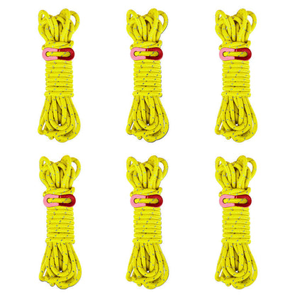 6 Pack 4m Reflective Camping Guy Lines with Aluminum Adjuster for Tent, Tarp & Canopy Shelter