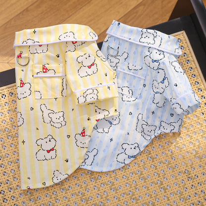 Cute Cartoon Puppy Striped Pet Pajamas – Spring/Summer Home Shirt