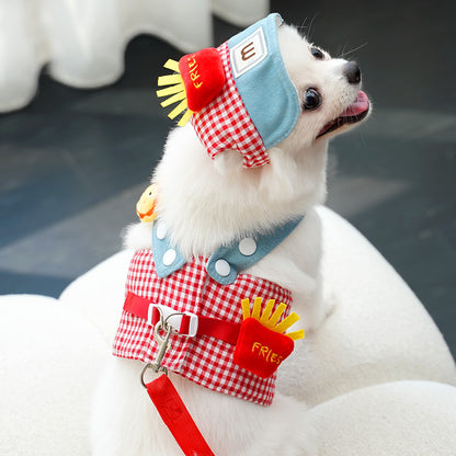 Cute 3-Piece Dog Harness Set with Matching Hat & Leash – Adorable Outfit for Small Dogs