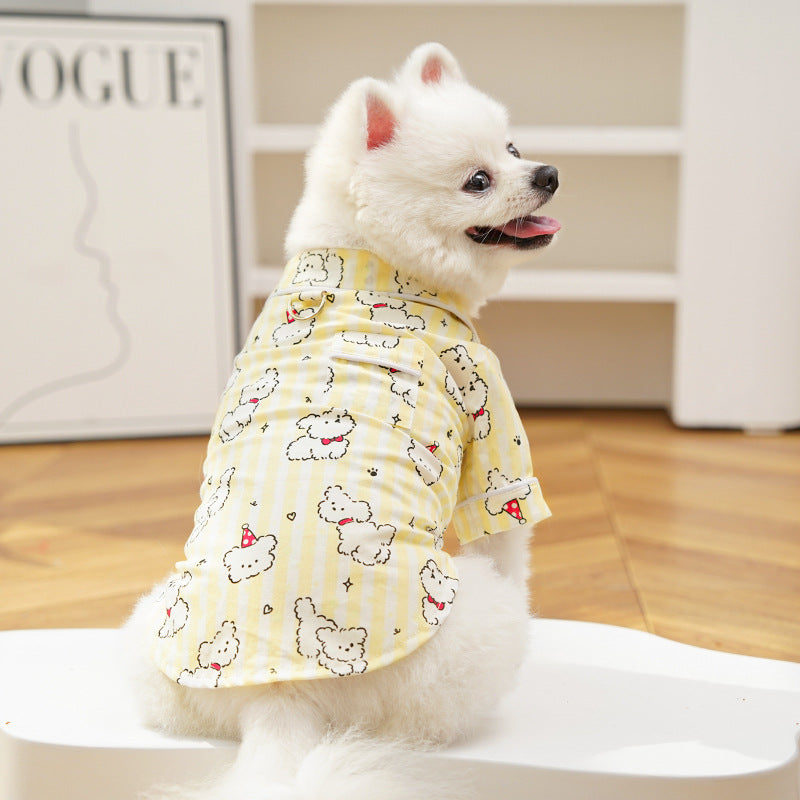 Cute Cartoon Puppy Striped Pet Pajamas – Spring/Summer Home Shirt