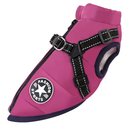 Padded Dog Winter Coat with Built-In Harness