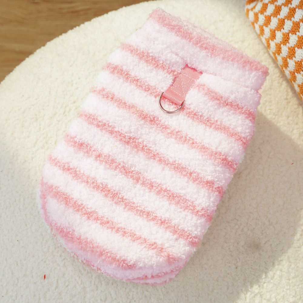 Striped Plush Dog Sweater with D-Ring