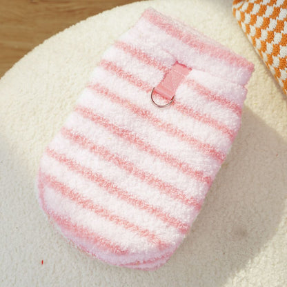 Striped Plush Dog Sweater with D-Ring