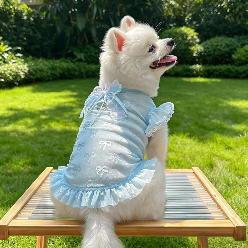 Pet Lace Mesh Dress with Bow & D-Ring