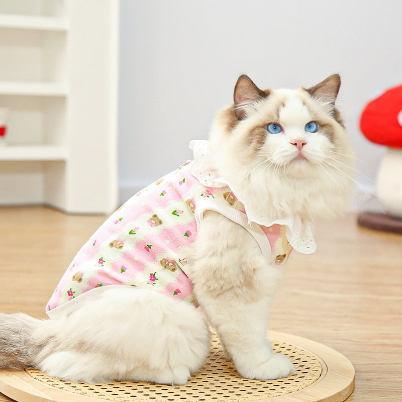 Lightweight Cute Pet Clothes Lace Collar Cartoon Vest