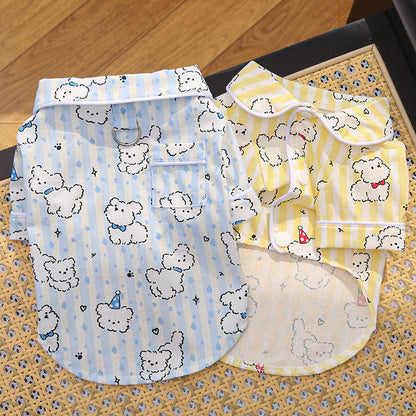 Cute Cartoon Puppy Striped Pet Pajamas – Spring/Summer Home Shirt