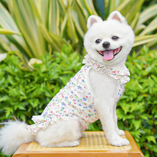 Spring Summer Pet Floral Princess Dress - Breathable Ruffled Dress